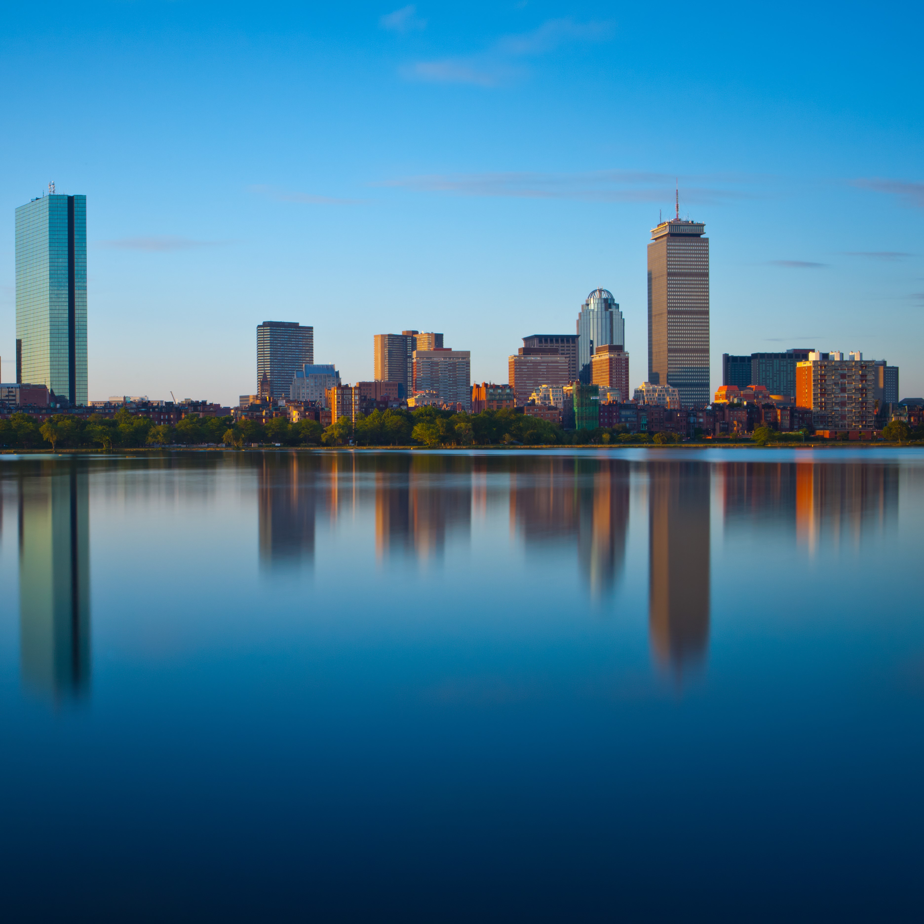 Skyline of Boston, with reflections of the building in water