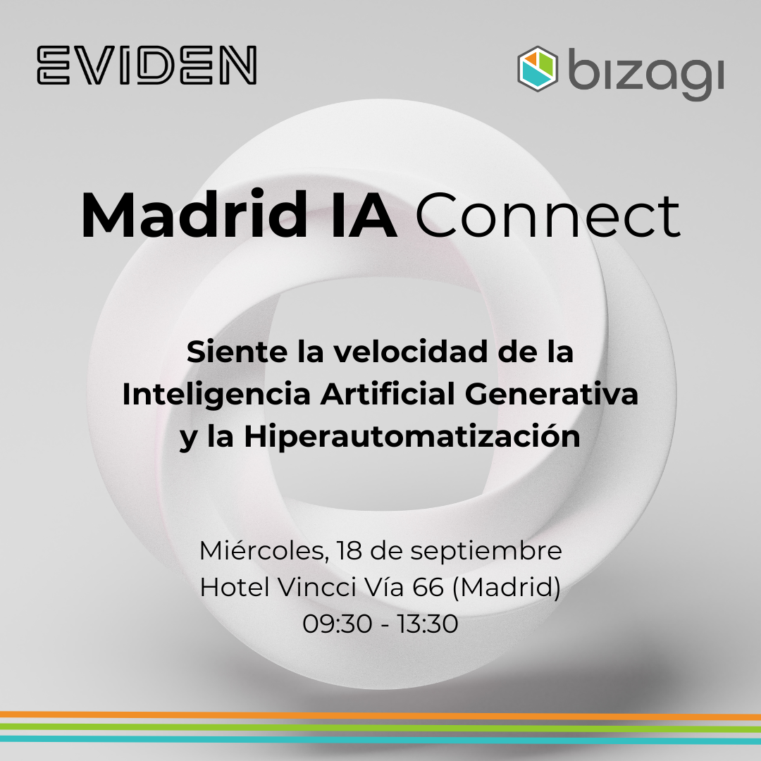Invitación al evento Madrid IA Connect organizado por Eviden y Bizagi el miércoles 18 de septiembre en el Hotel Vincci Vía 66